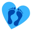 Graphic of a Light blue heart with footprints inside the heart